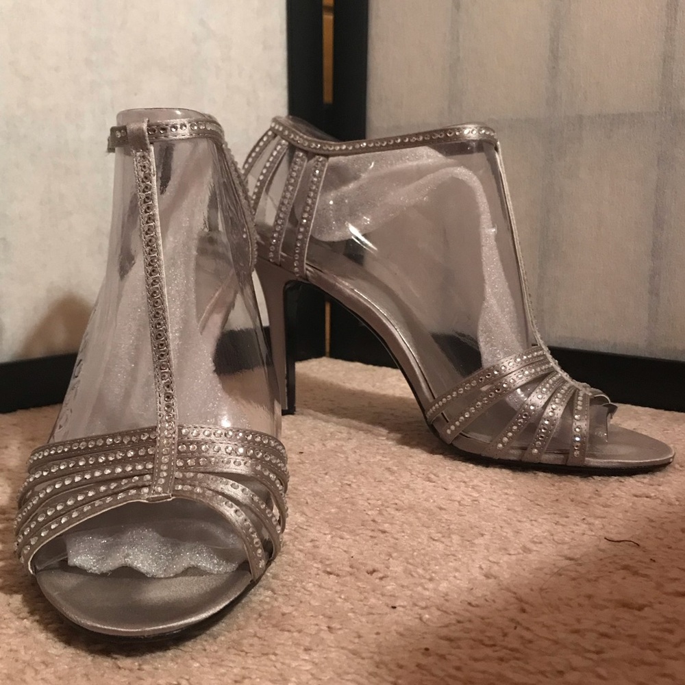 Ralph Lauren Rhinestoned Open Toe T-Strap Heels